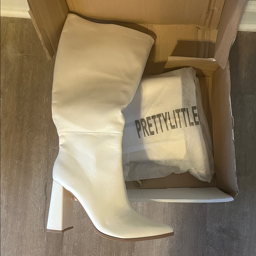 PrettyLittleThing Cream Heeled Boots